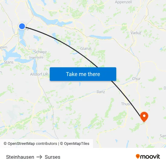 Steinhausen to Surses map