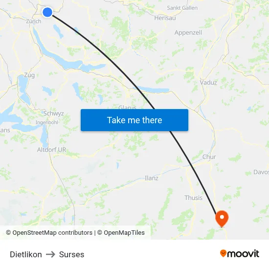 Dietlikon to Surses map