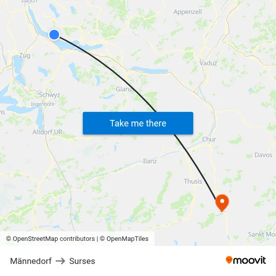 Männedorf to Surses map