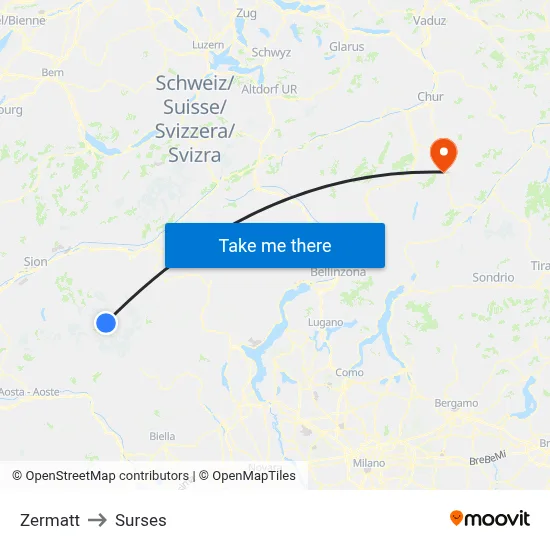Zermatt to Surses map