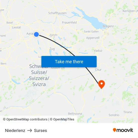 Niederlenz to Surses map