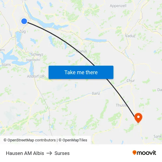 Hausen AM Albis to Surses map