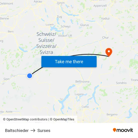 Baltschieder to Surses map