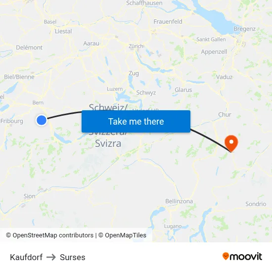 Kaufdorf to Surses map