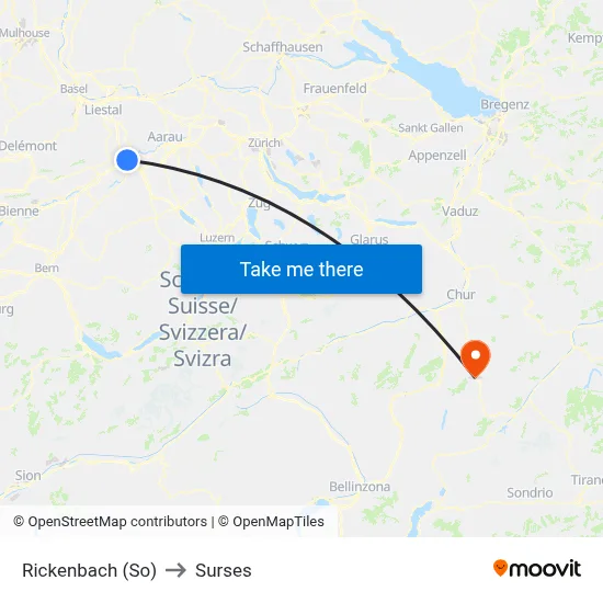 Rickenbach (So) to Surses map