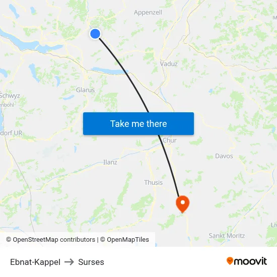 Ebnat-Kappel to Surses map
