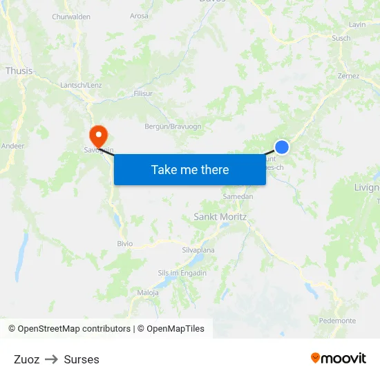 Zuoz to Surses map