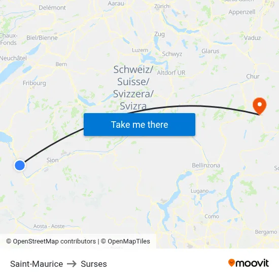 Saint-Maurice to Surses map
