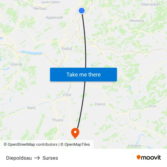 Diepoldsau to Surses map