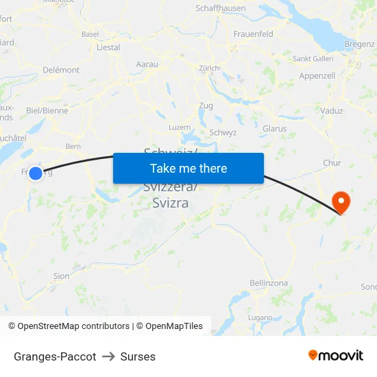 Granges-Paccot to Surses map
