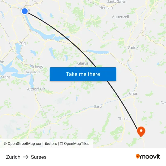 Zürich to Surses map