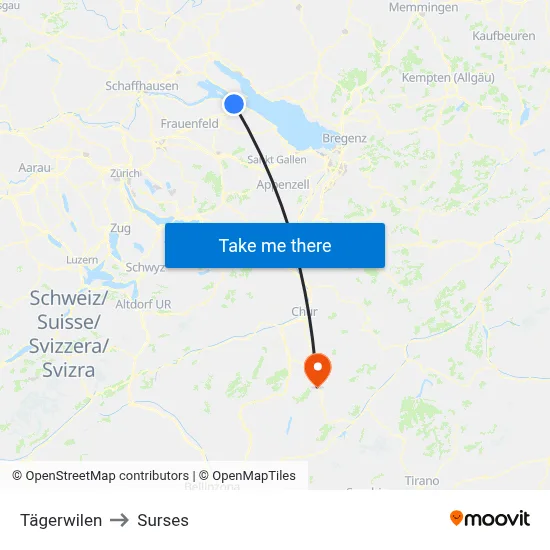 Tägerwilen to Surses map
