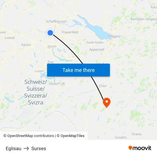 Eglisau to Surses map