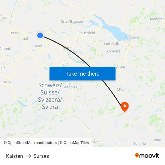 Kaisten to Surses map