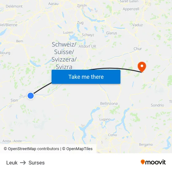 Leuk to Surses map