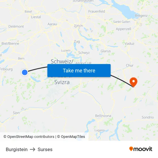Burgistein to Surses map