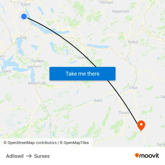 Adliswil to Surses map