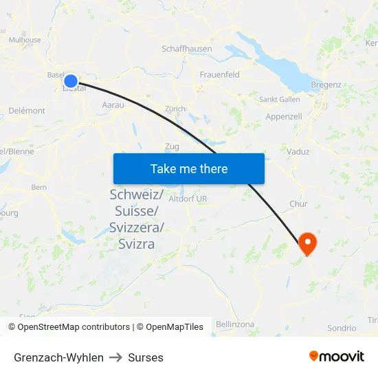 Grenzach-Wyhlen to Surses map