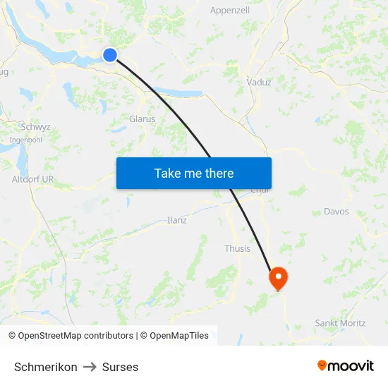 Schmerikon to Surses map