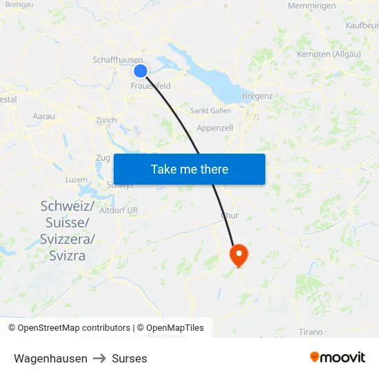 Wagenhausen to Surses map
