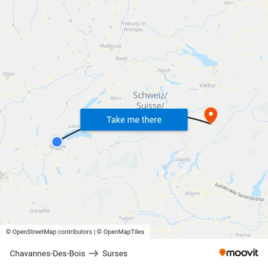 Chavannes-Des-Bois to Surses map