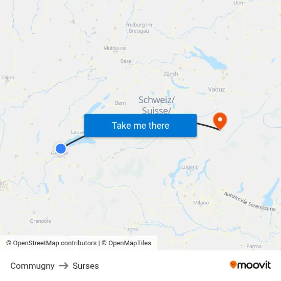 Commugny to Surses map