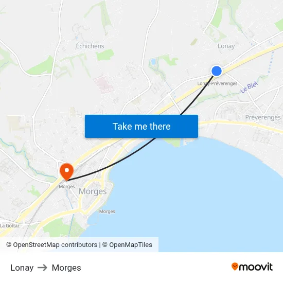 Lonay to Morges map