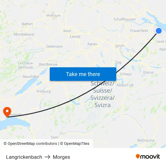 Langrickenbach to Morges map