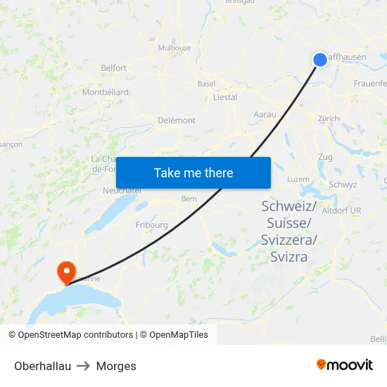 Oberhallau to Morges map