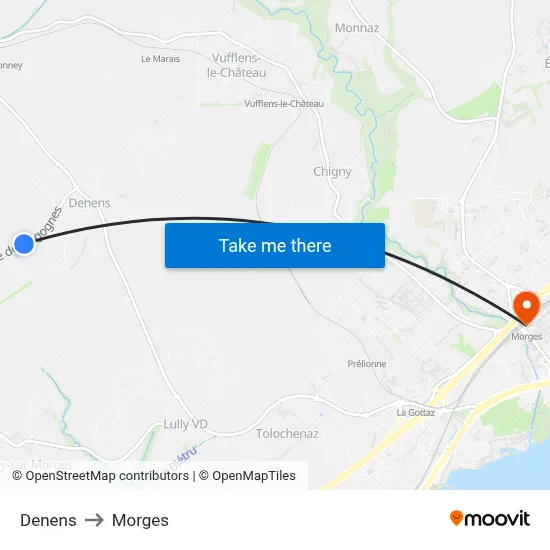Denens to Morges map