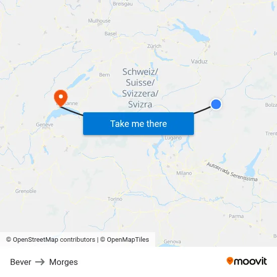 Bever to Morges map