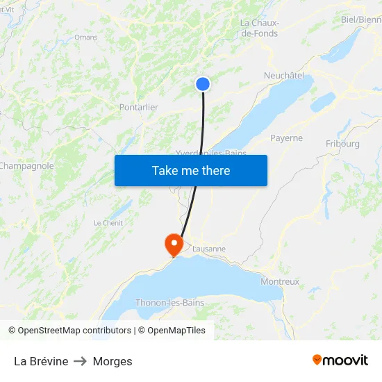 La Brévine to Morges map