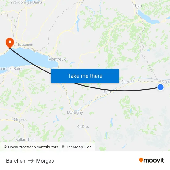 Bürchen to Morges map