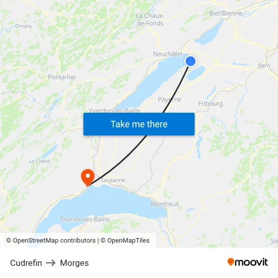Cudrefin to Morges map