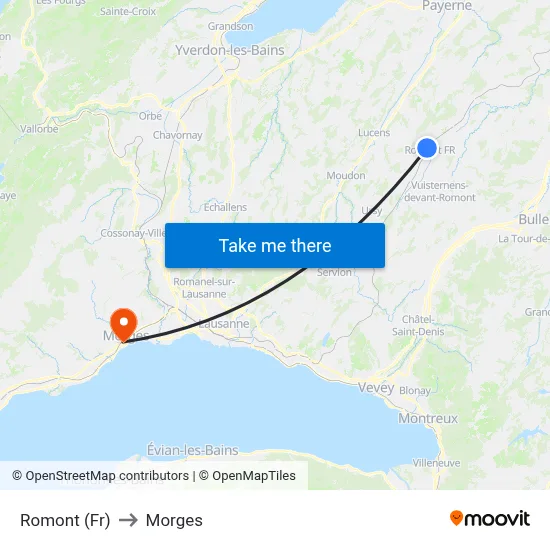 Romont (Fr) to Morges map