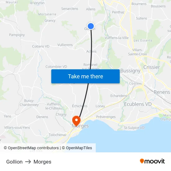 Gollion to Morges map