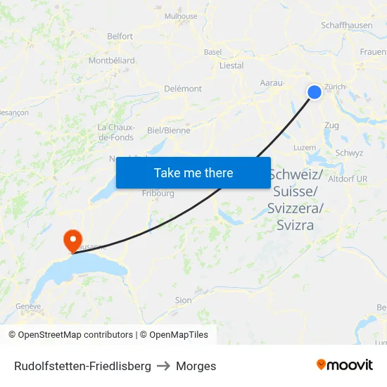Rudolfstetten-Friedlisberg to Morges map