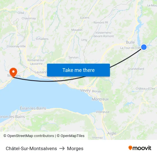 Châtel-Sur-Montsalvens to Morges map