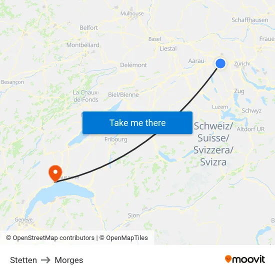 Stetten to Morges map