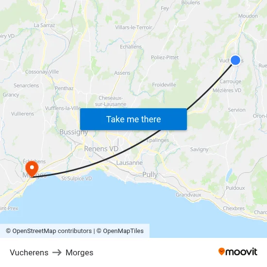 Vucherens to Morges map