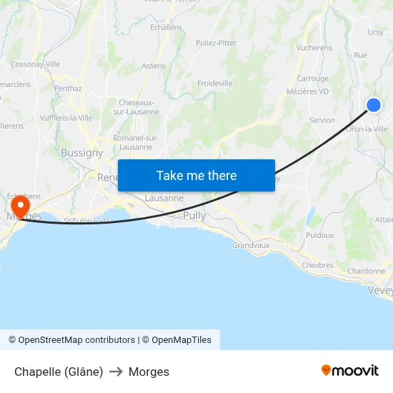 Chapelle (Glâne) to Morges map
