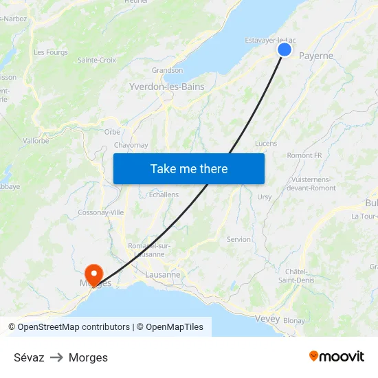 Sévaz to Morges map