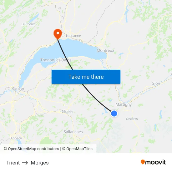 Trient to Morges map