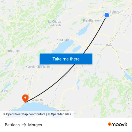 Bettlach to Morges map