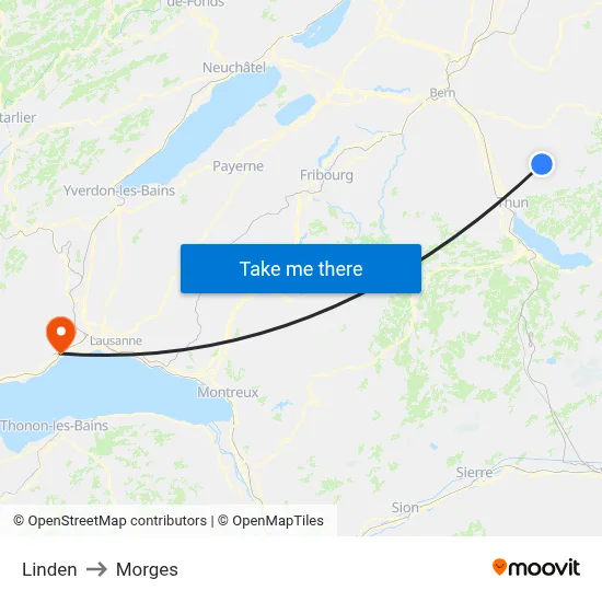 Linden to Morges map