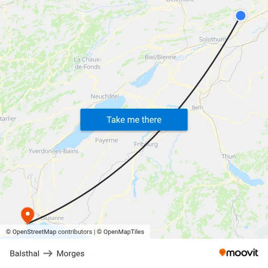 Balsthal to Morges map
