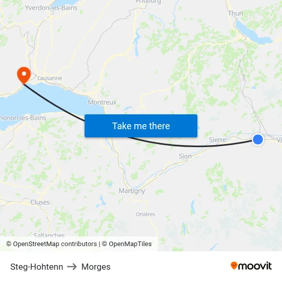 Steg-Hohtenn to Morges map