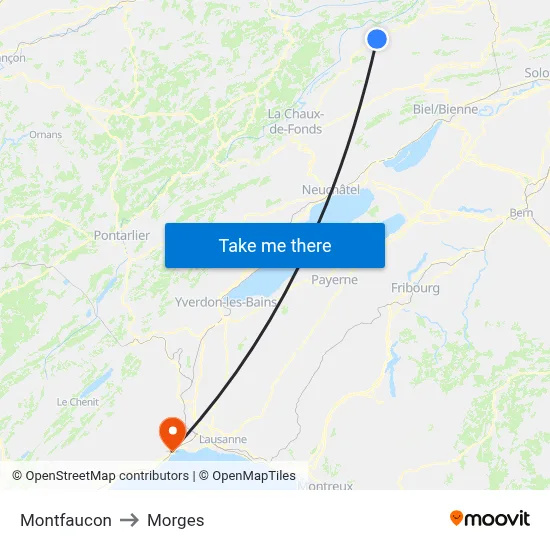 Montfaucon to Morges map