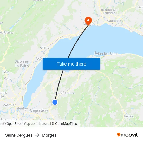 Saint-Cergues to Morges map