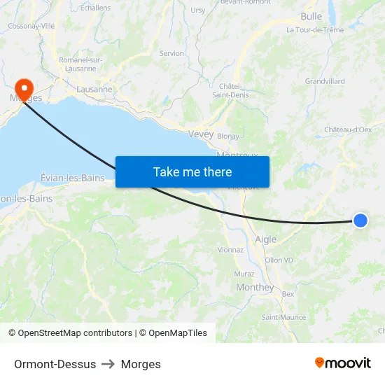 Ormont-Dessus to Morges map